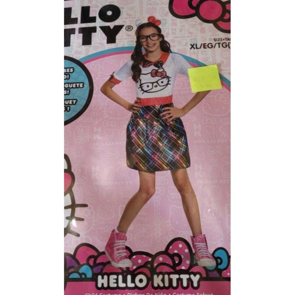 Hello Kitty Dress Costume Girls Sz XL 14-16 with Kitty Ear And Glasses